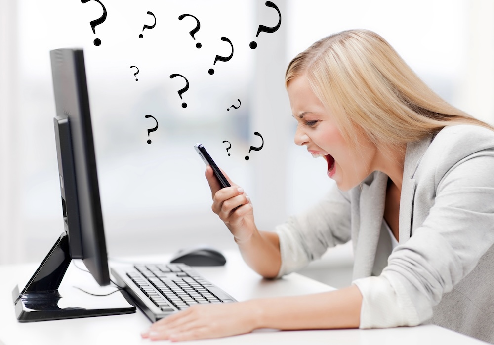 women yelling into phone